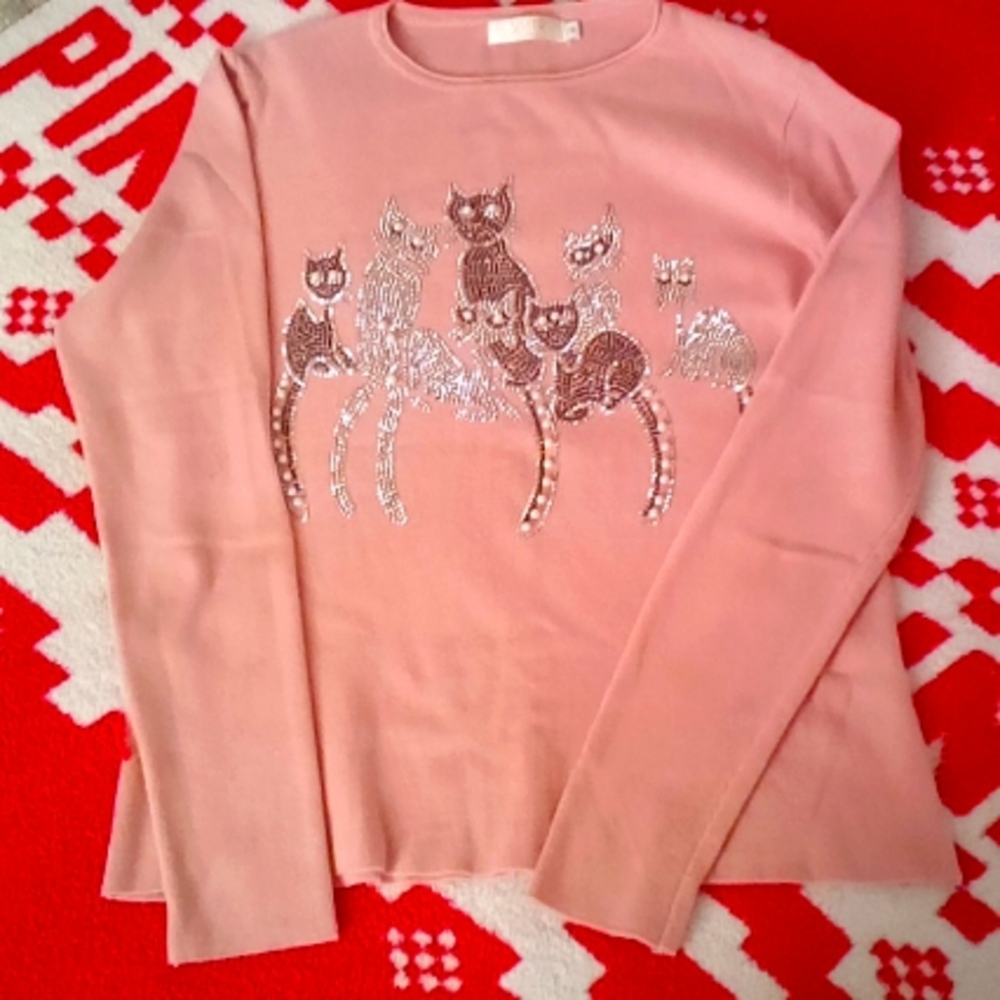 Long sleeved jersey Vintage SPARKLY CAT design PINK